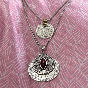 Silver and Red Pendant Necklace Set